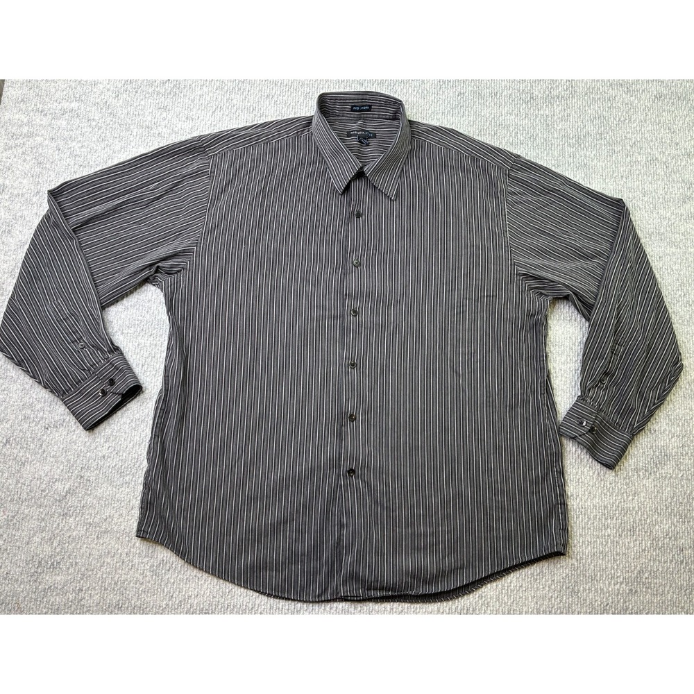 Van Heusen Studio Mens XL 17-17.5 No Iron Black Gray Stripe Dress Shirt